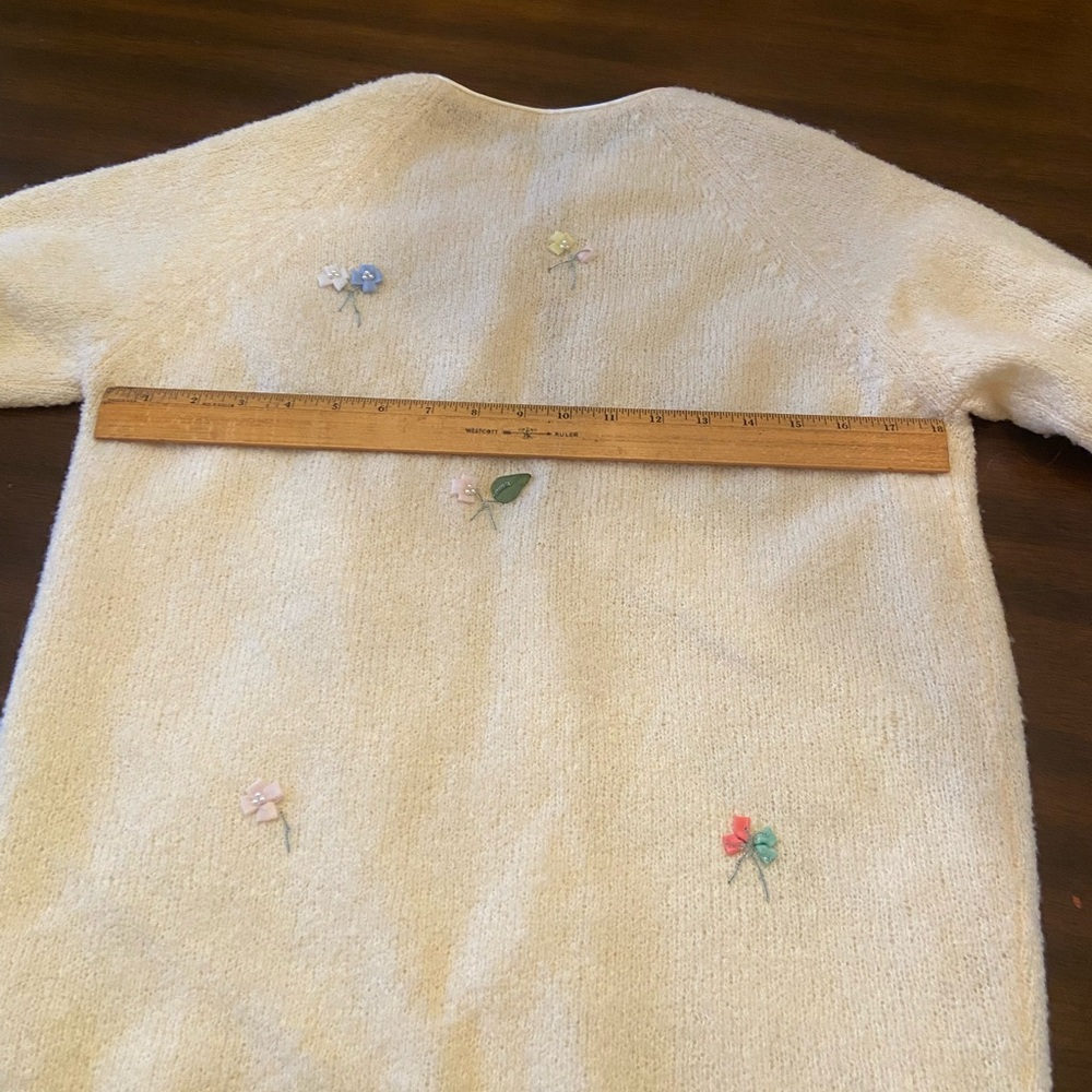 Cream Floral Embroidered Cardigan 1950s Vintage M - Picture 9 of 10